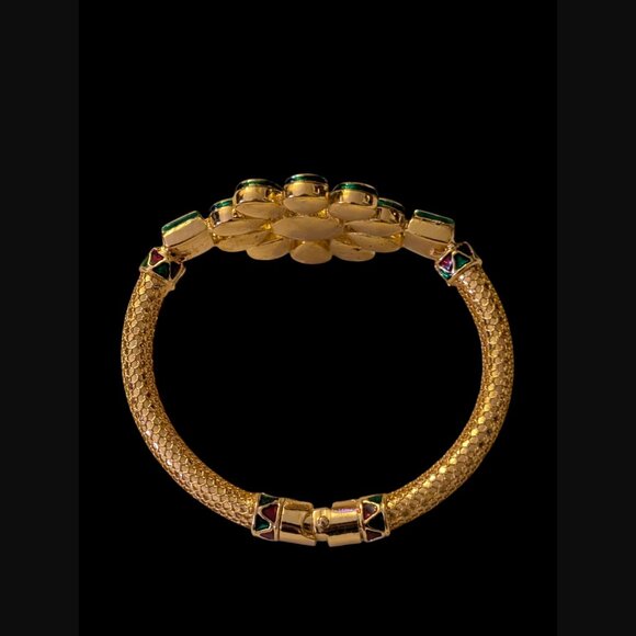 Kudan Gold Plated Ruby And CZ Hinged Bangle Bracelet 6.25" - Picture 11 of 12